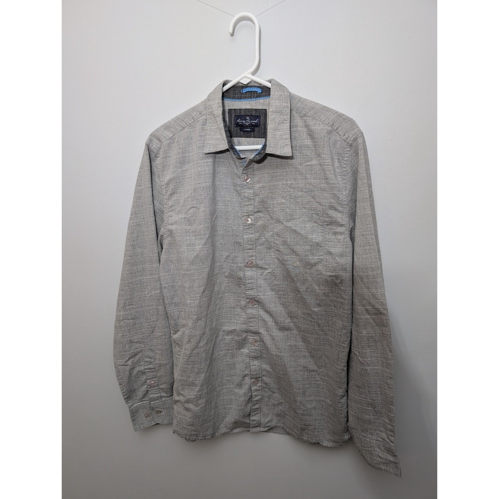 Z2 Across The Pond Button Up Shirt Adult Large Gray Casual Work Short Sleeve Men
